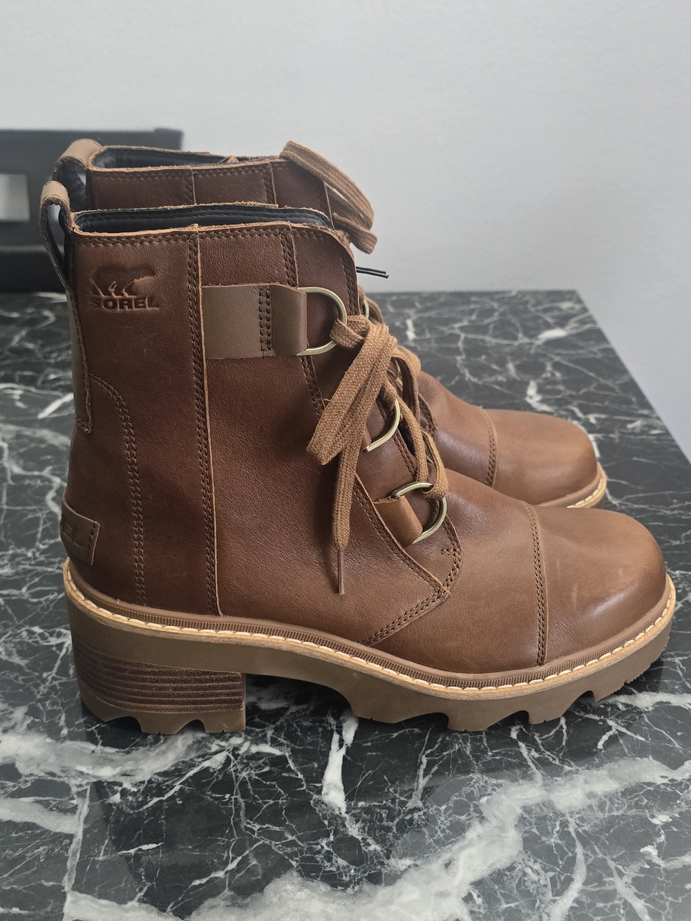 Sorel Women's Brown Leather Lace-Up Combat Boots